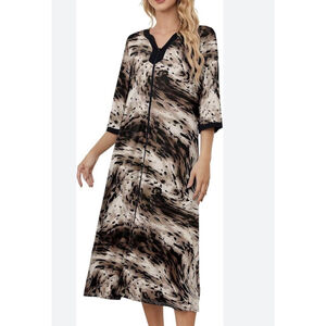 Bloggerlove Zip Front House Dress Size 3XL Black Animal Print Swirl Nightgown